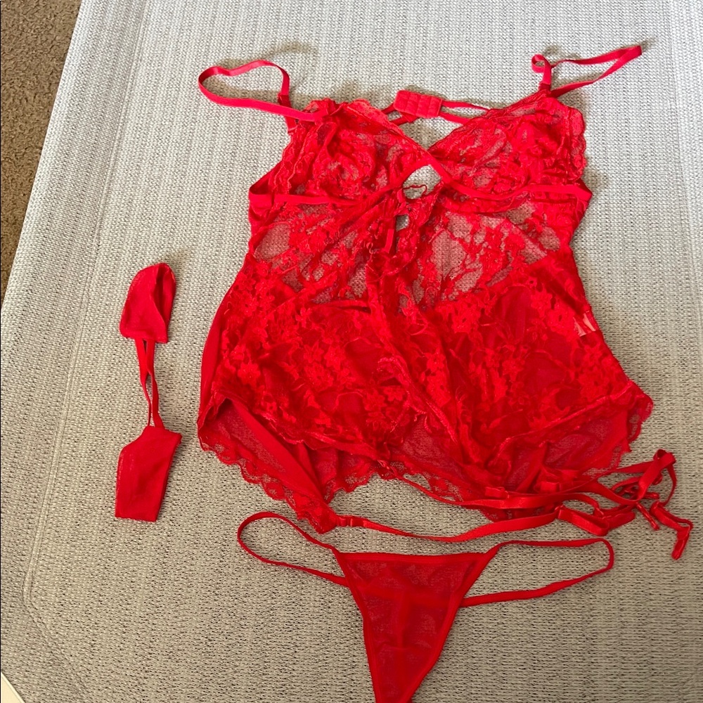Elegant Red Lace Lingerie Set